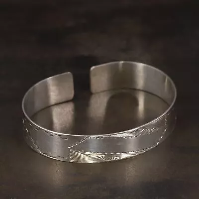 VTG Sterling Silver - ART DECO 12mm Etched 6.5  Cuff Bracelet - 13g • $2.99