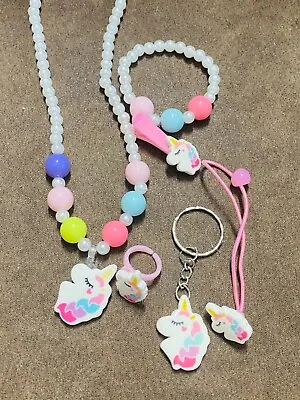 $9.99 • Buy 1 Set Unicorn Necklace Bracelet Jewelry Girls Little Kids  Easter Birthday Gift