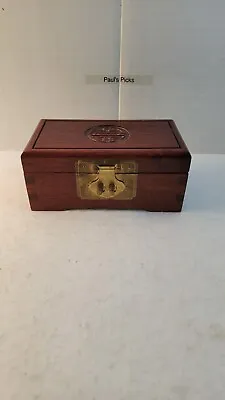  Jewelry Box Wooden Rectangle Oriental Style With Red Silk Interior • $20