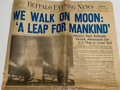 Vintage Moon Walk Newspaper Apollo 11 BLUE Headline Buffalo 1969 - 2 Sections • $39.99