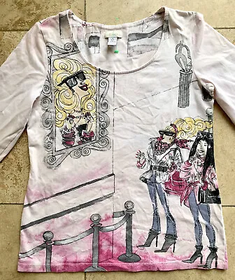Y2K Chicos Pink Museum Print 3/4 Sleeve Shirt Barbie Rhinestone Size 0 Small S • $35