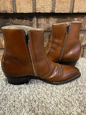 Vintage HANOVER Beetle Boot Brown Leather Side Zip Men’s 9.5 EEE/E Rocker • $59.99