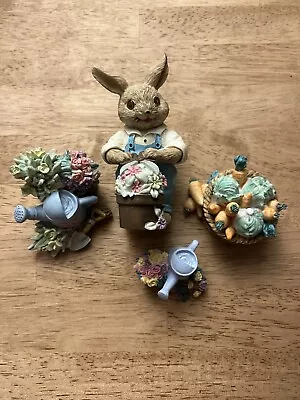 Mervyn's 1992 Rabbit Bunny Easter Figurine Daddy Rabbit Gardening Set  • $20