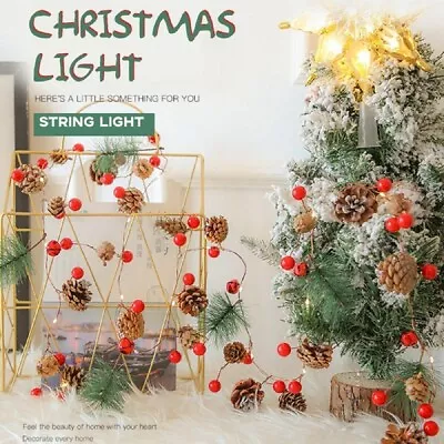 20LED Pine Cone Red Berry Garland Christmas Xmas Tree Decor String LED Light AU • $18.49