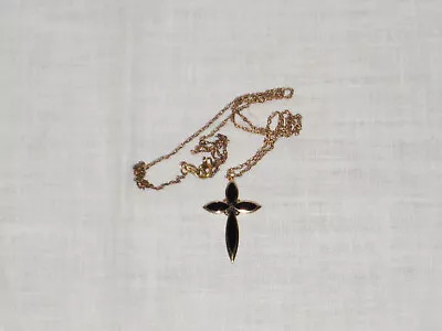 Vintage Black Enamel Cross Necklace Signed Van Dell 1/20 14K & 12K GF W/ Chain • $6.99