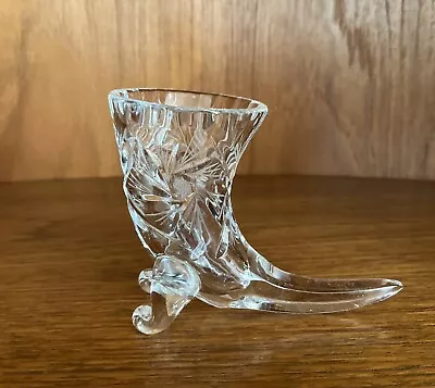 Vintage Cut Glass Horn Of Plenty Posy Vase / Ornament • £4