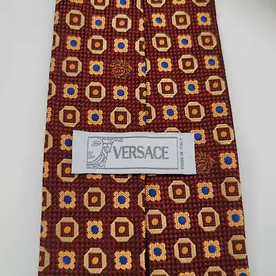 Versace Neck Tie Red Gold Blue 100% Silk Medusa • $34.99