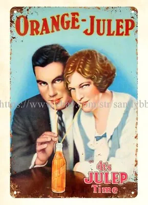 1930s Orange Julep Metal Tin Sign Hanging Room Decor Giftwares • $15.92