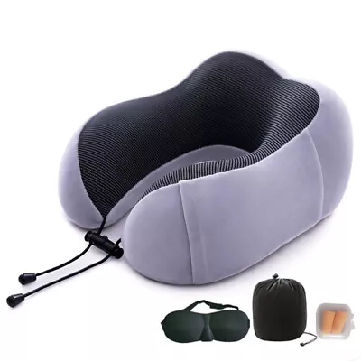 Memory Foam Travel Pillow & Carry Bag Ear Plugs Mask Neck Support Cushion Sleep • $9.59