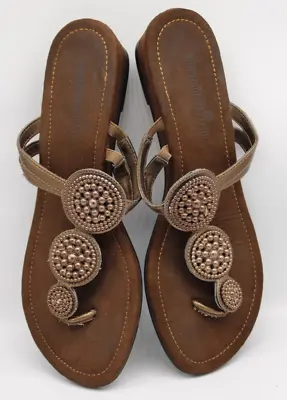 Montego Bay Club Thong Wedge Sandals Women 8 Embellish Brown Slip On • $16.97