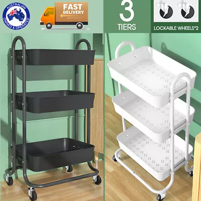 3 Tiers Kitchen Storage Trolley Cart Steel Rack Shelf Organiser Stand Portable • $32.88