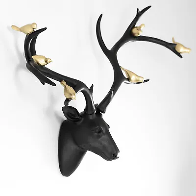 Matt Black Stag Head Wall Mounted Ornament Stags Antlers Reindeer Home Sculpture • £70.30