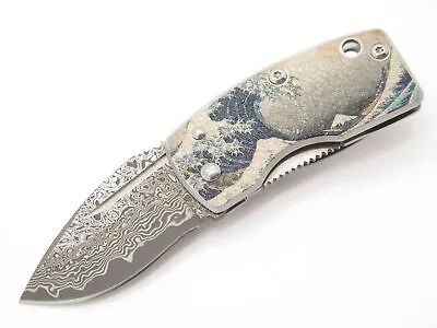 G. Sakai Seki Japan Ukimon Great Wave Damascus Money Clip Folding Pocket Knife • $79.95