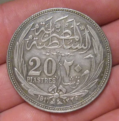 Egypt - 1917 Large Silver 20 PIastres - Nice Coin • $100