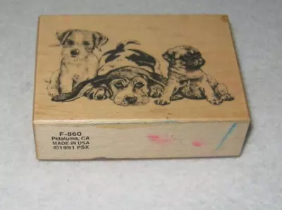 PSX-  Rubber Stamp - Three Puppies - # F860 - Large Size - Dated 1991 • $8