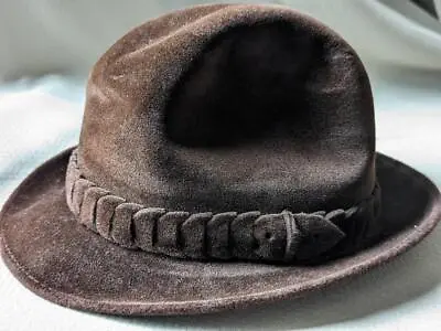 Vintage BORSALINO Fur Felt 6-7/8 Brown FEDORA Hat Lazzaro ITALY Made VELOUR • $149.95