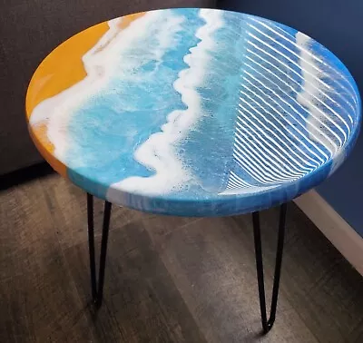 Ocean Beach Round Epoxy Resin Round Coffee End Table Ocean Wave Diy Resin Table • $257.14