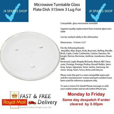 Quality Universal Microwave 315mm Glass Turntable Plate • £8