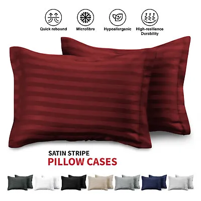 Stripe Pillow Cases Pack Of 2 4 Housewife Hotel Quality Bed Pillow Covers UK • £5.99