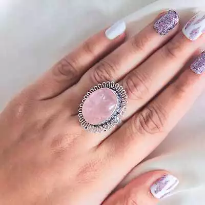 Rose Quartz Gemstone 925 Sterling Silver Handmade Designer Ring All Size • $64.70