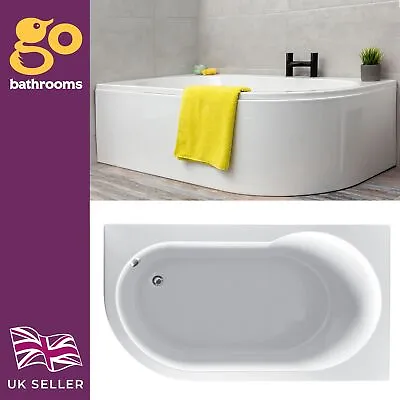 Diva Super Strong Acrylic Corner Shower Bath White Gloss Soak Bath Tub 1550mm • £149.35