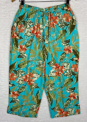 Erin London Women's Crop Wide Leg High Rise Pants Sz MP Floral Drawstring Pocket • $24.88