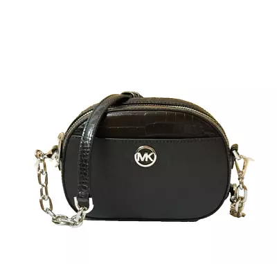 Michael Kors Jet Set Glam Small Front Pocket Oval Crossbody Bag Black/silver • $68