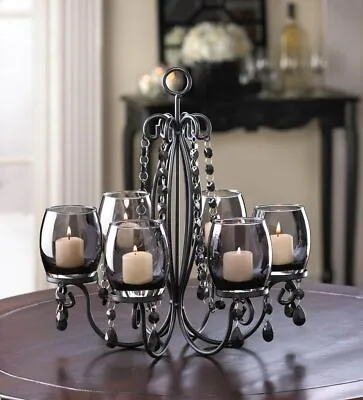£70.90 • Buy Black Crystal Chandelier Candelabra Candle Holder Hanging Table Centerpiece New