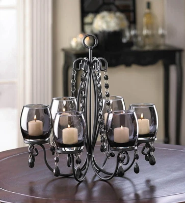 £70.90 • Buy Black Crystal Chandelier Candelabra Candle Holder Hanging Table Centerpiece New