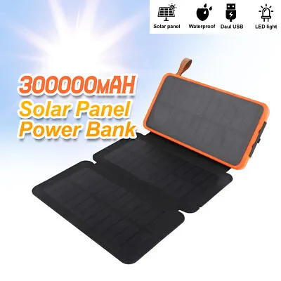 $33.99 • Buy Portable Solar Charger Dual USB 300000mAh External Battery Power Bank Waterproof