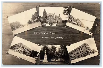 Pipestone Minnesota MN RPPC Photo Postcard Greetings Multiview 1919 Antique • £25.05