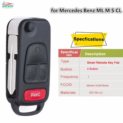 For Mercedes Benz ML M S CL Remote Car Key Shell Case Fob HU39 Blade Uncut 4Btn  • $9.90