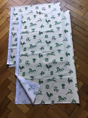 JANE CHURCHILL Windfield Horses Country Ivory Green Fabric - 2 Pieces Approx. 2m • £35