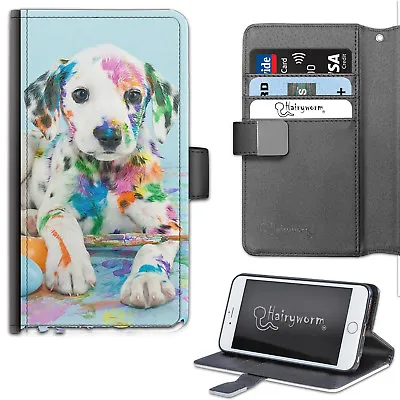 Colour Paint Dalmatian Dog Deluxe PU Leather Wallet Phone Case;Flip Case • £13.99
