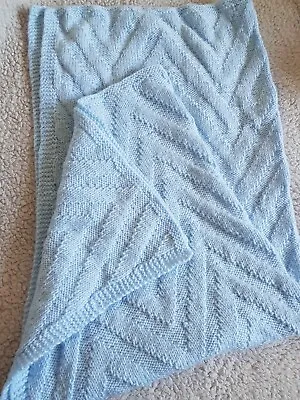 Hand Knitted Baby Blanket Blue • £15