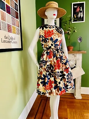 Vtg 60s Mod Floral Fit Flair Silk Mad Men Designer Garden Party Dress 38 M 🔥 • $129.99