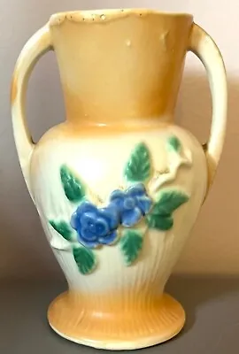 Vintage Morton Pottery Vase Blue Flowers Unmarked • $7.99