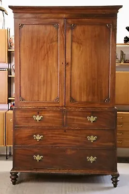 Fine Antique English Georgian Regency Mahogany Linen Press Wardrobe Cupboard • £799.99