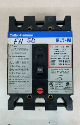 Eaton Fh360050a 50 Amp Bolt-on Circuit Breaker 3 Pole 600 Vac 250 Vdc • $171.90