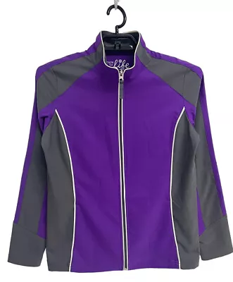 Made For Life Women's Long Sleeve Dark Purple And Gray Zip Up Jacket Size S • $22