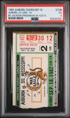 Bo Jackson (Freshman) 99 Yds - PSA Ticket 1982 Auburn Tigers S. Miss PSA 3 • $200