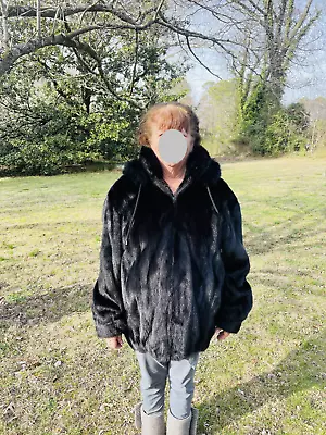 Mano Swartz High End Fur Luxury Womans Black Mink Coat Jacket W/ Hood 18 20 2X • $1644.64