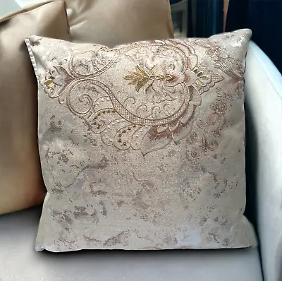 Damask Brown Beige Gold Embossed Quality Jacquard Cushion Covers 18 X 18  Inch • £4.99