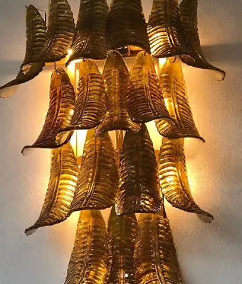 Vintage Italian Murano Wall Lights In The Manner Of Mazzega – Amber Glass Petals • $1087.93