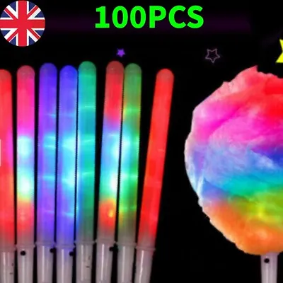 100PCS Floss Cotton Candy LED Glow Sticks Light Flashing Colourful Kids Fun 11in • £3.10