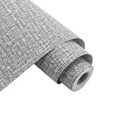 Self-adhesive PVC Grey Linen Texture Wallpaper Woven Textured Wall Paper Rolls • £7.95