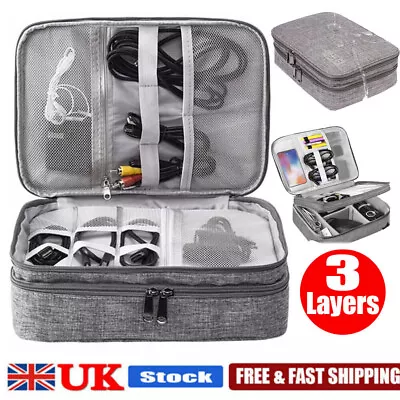 Travel Cable Storage Bag Digital Electronics USB Gadget Organiser Protector Case • £9.99