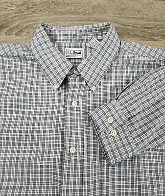 L.L. Bean Men's Large Button-Down Shirt Long Sleeve Green Check 100% Cotton • $14.95