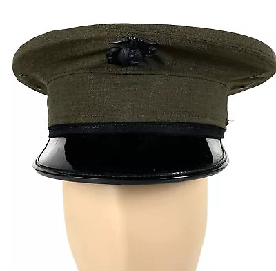 Vintage US Marine Corps Officer Dress Hat Green Olive Size 7 USA MILITARY VGC • $125