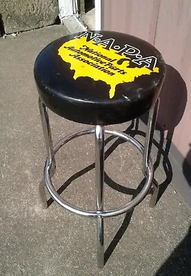 Vintage NAPA Chrome Bar Or Store Counter Stool W/ Advertising Padded Vinyl Top   • $38.98